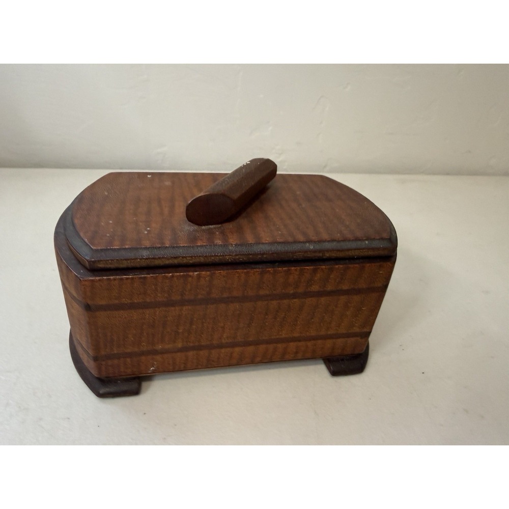 Vintage Art Deco Wood Keepsake Box Satin Lined Celluloid Faux Pearl Lid Insert‎